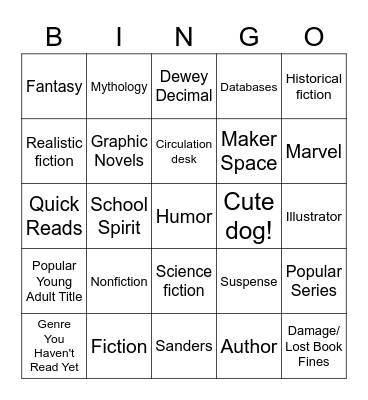 Middle School Library Bingo Card