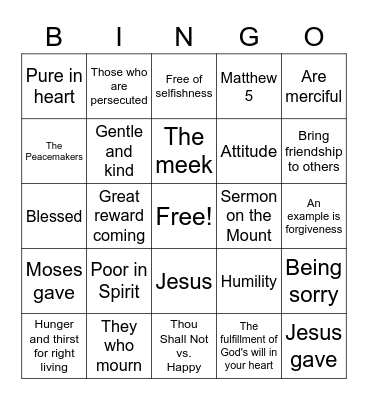 Beatitudes Bingo Card