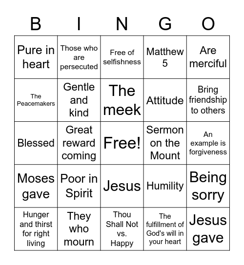 Beatitudes Bingo Card