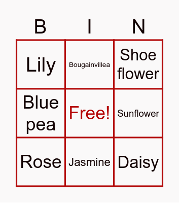 English Bingo Card