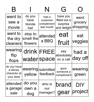 summer days Bingo Card