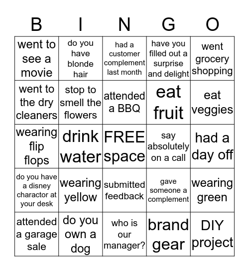summer days Bingo Card