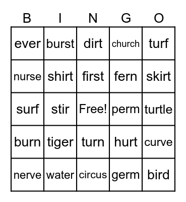 R-Controlled Vowels Bingo Card