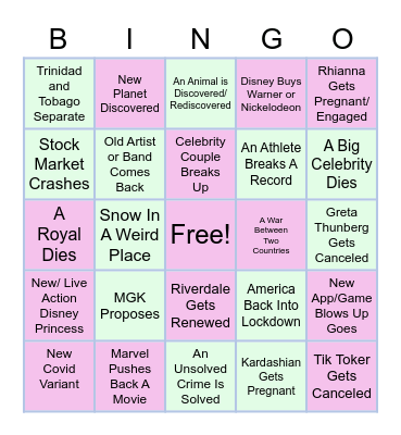 Celest's 2022 Predictions Bingo Card