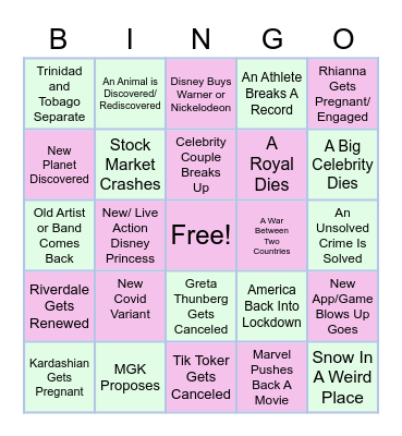 Celest's 2022 Predictions Bingo Card