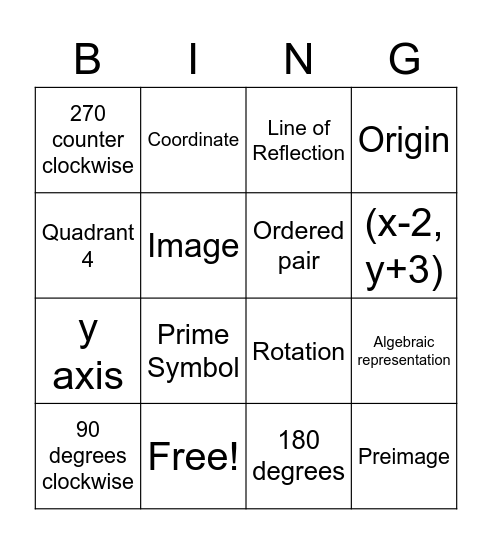 Chapter 8 - Transformations Bingo Card