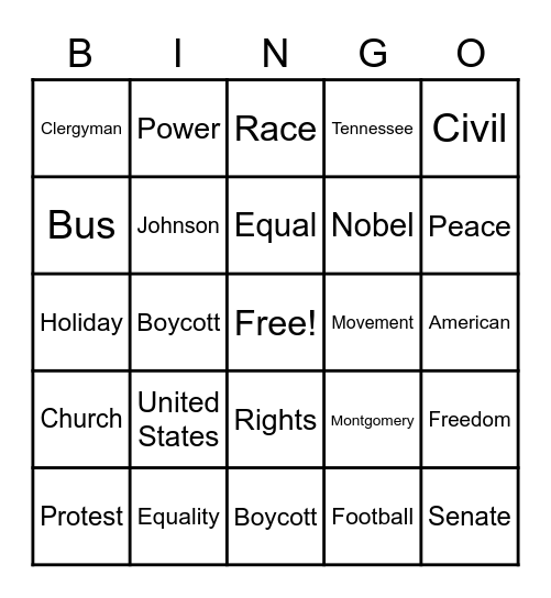 Martin Luther King Jr. Bingo Card