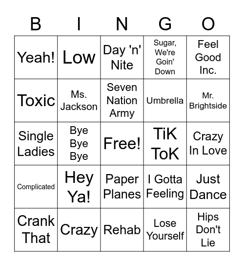 2000's Bingo Card