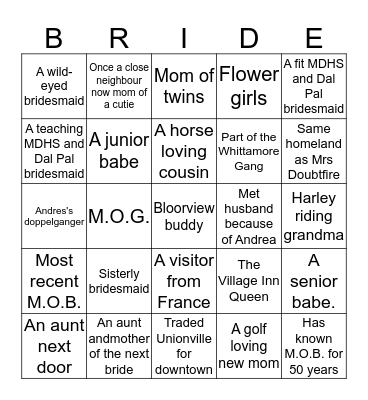 ANDREA'S SHOWER GAME Bingo Card