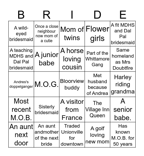 ANDREA'S SHOWER GAME Bingo Card