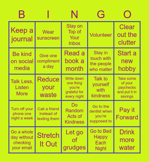 RESOLUTIONS Bingo Card