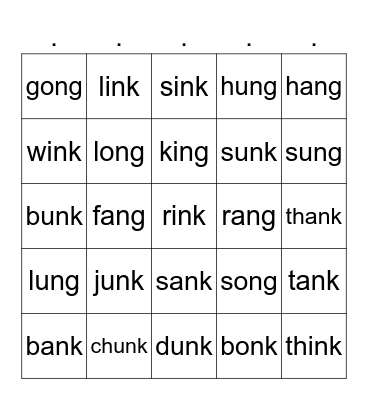 Words with Glued Sounds Bingo Card