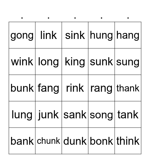 Words with Glued Sounds Bingo Card