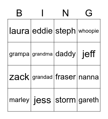 Family Bingo Card