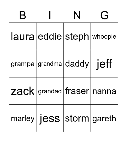 Family Bingo Card