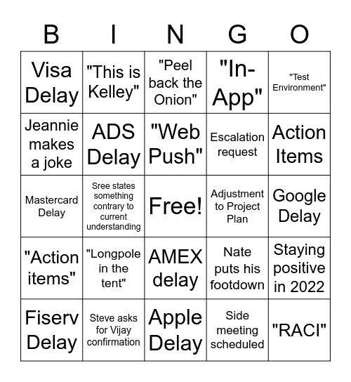 ADS call Bingo Card