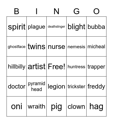 dbd killer bingo Card