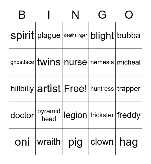 dbd killer bingo Card