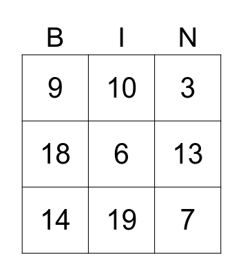 Number Bingo Card