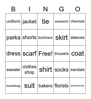 Shops and clothes Bingo Card