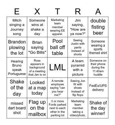 EXTRA Bingo Card