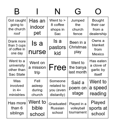 BYA Bingo Card