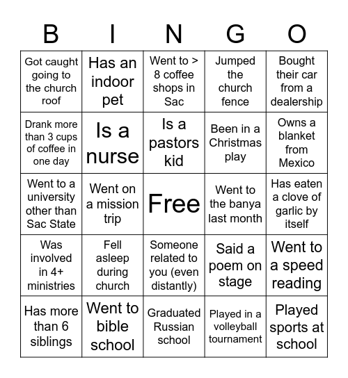 BYA Bingo Card