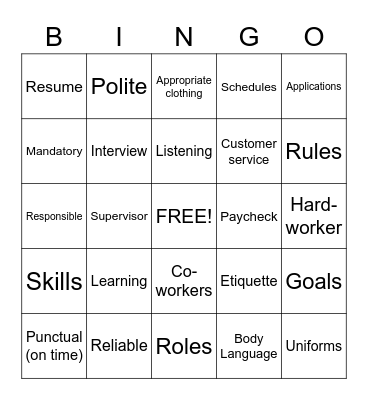 Career Bingo Card