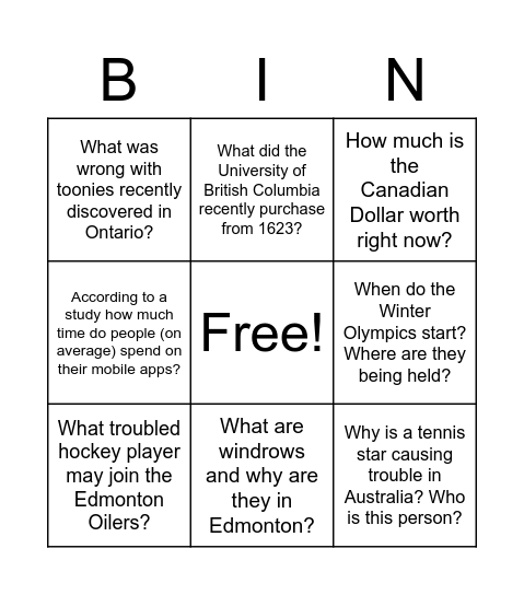Untitled Bingo Card