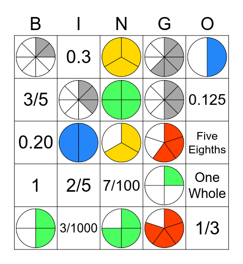 Math 7 Fraction Circles Bingo Card