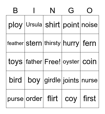 ir, er, ur, oy, oi Bingo Card