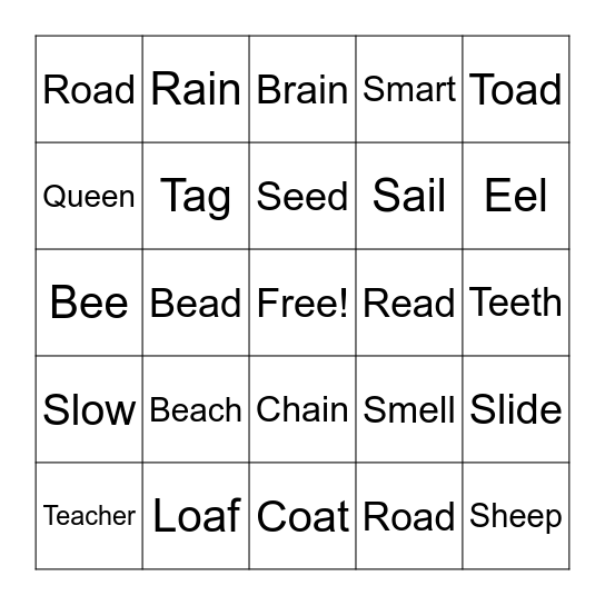 Phonics Bingo Card