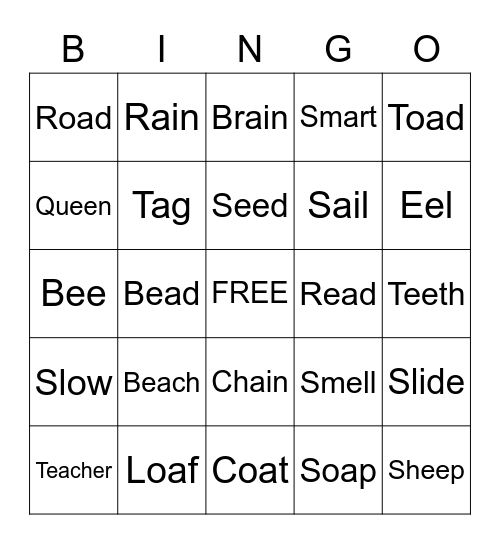 Phonics Bingo Card