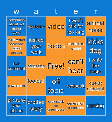 coach waters Bingo Card