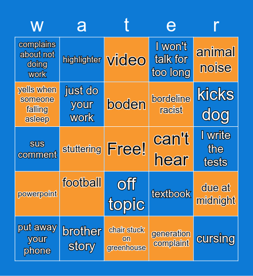 coach waters Bingo Card