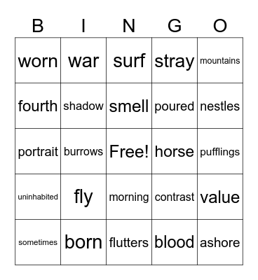 Spelling January 14 Bingo Card