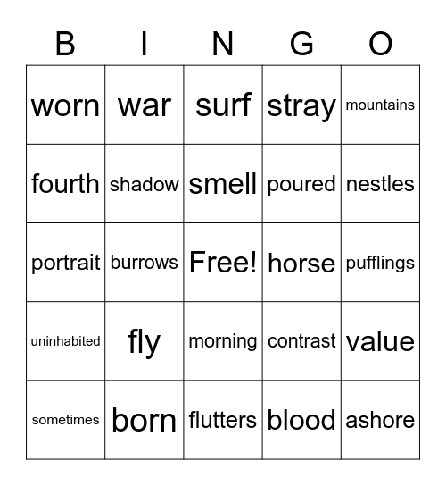 Spelling January 14 Bingo Card