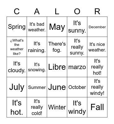 CALOR Bingo Card