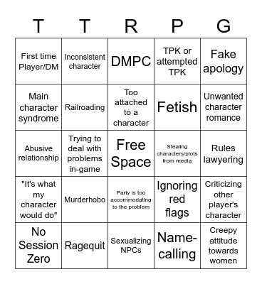 TTRPG Horror Story Bingo Card