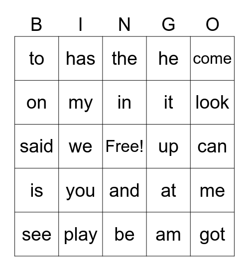 SIGHT WORDS Bingo Card