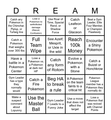 Dream Team Bingo Card