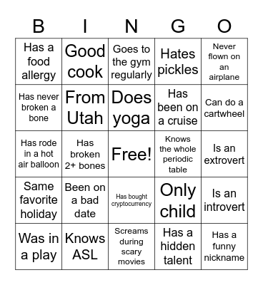 FHE Bingo Card