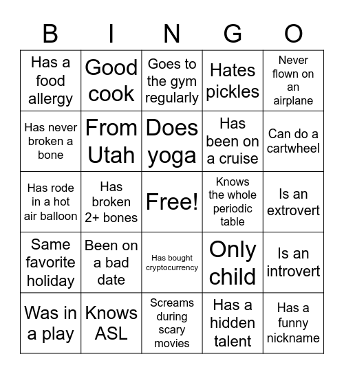 FHE Bingo Card