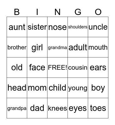 Family Bingo Card