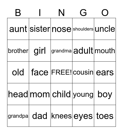 Family Bingo Card