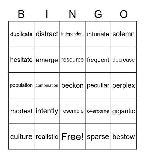 Untitled Bingo Card