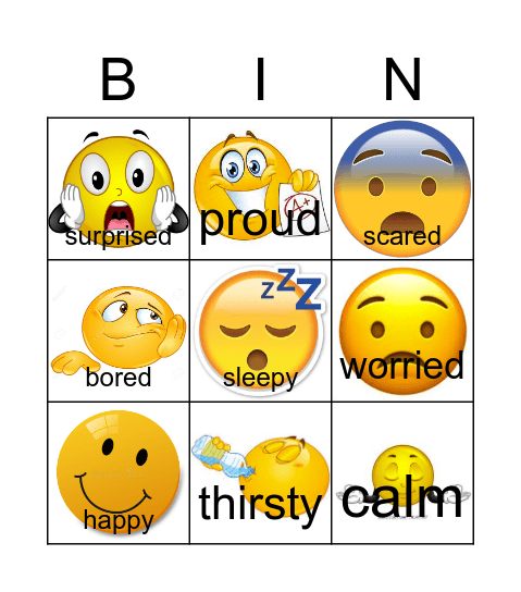 Feelings and emotions Bingo Card