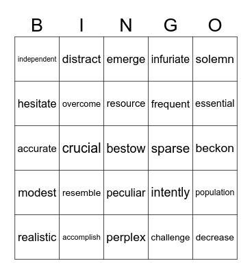 Vocabulary Bingo Card