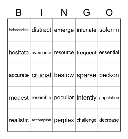 Vocabulary Bingo Card