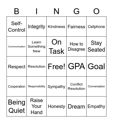 Social Skills/WOW/Expectations Bingo Card